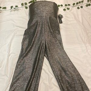 Shimmery strapless jumpsuit!
